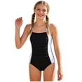 thumbnail image 1 of TOWED22 Cute Floral Print Toddler Girls One Piece Swimsuit Ruffled Hem Bow Criss Cross Bathing Suit Black,15-16 Y, 1 of 6