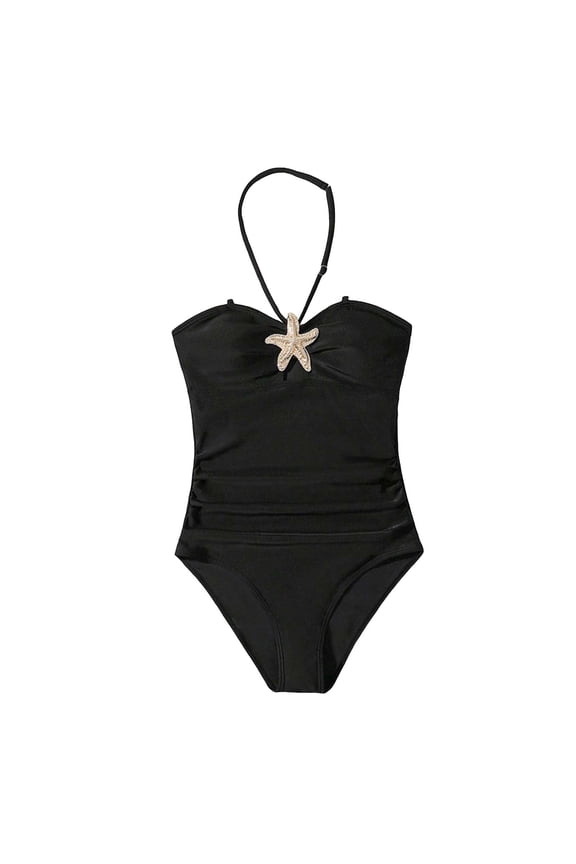 Cute Floral Ruffle Toddler Girls Criss Cross One Piece Bathing Suit Bow Swimsuit Black,14-15 Y