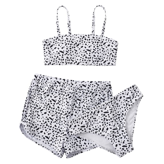 TOWED22 Cute Girls Swimsuit 3PCS Print Bikini Bathing Suit Bikini Sets with Cover Up Skirt Swimwear White,11-12 Y
