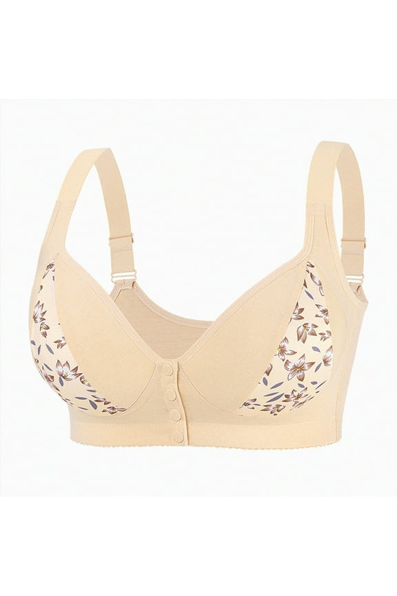 Daisy Bras for Older Women, Snap Front Bra,Everyday Sleep Bras,Convenient Front Close Button for Women No Wire(Light Yellow,46E)