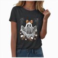 thumbnail image 1 of TOWED22 Fall Shirts for Women Halloween Bow Ghost Flower Graphic Tees Spooky Season Tops Cute Autumn Halloween T-Shirt(Grey,XL), 1 of 8