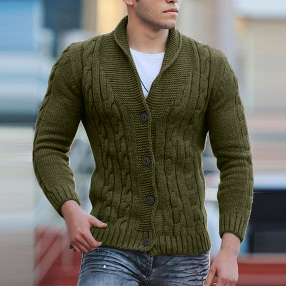 TOWED22 Fall Sweaters For Men,Fashion Long Sleeve Shawl Collar Cardigan for Men Button Hollow out Knitted Sweater Casual Solid Slim Fit Sweaters Green,M