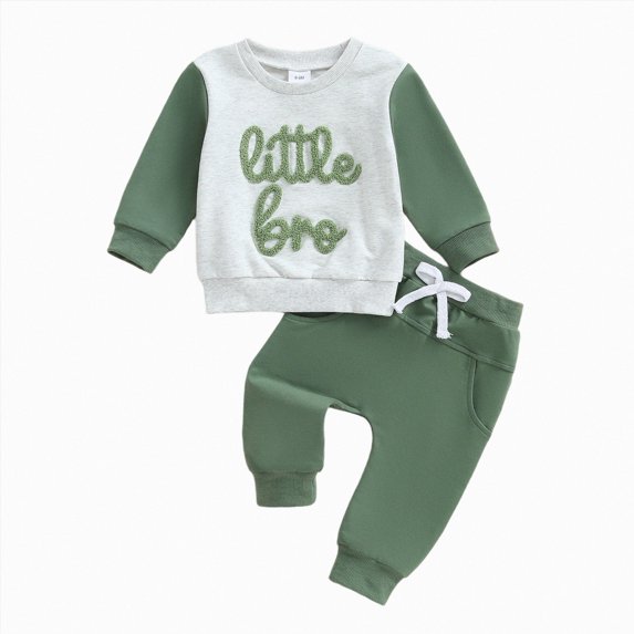 TOWED22 Fall Toddler Boy Clothes Outfit Letter Embroidery Sweatshirt+Pants Set Boy Winter Outfits,Green,12-18 M