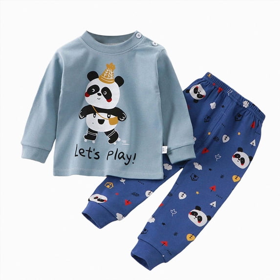 TOWED22 Fall Winter Outfit Infant Toddler 2Pcs Long Sleeve Graphic Pullover Top Round Neck Jogger Pants Cozy Clothes Set(Dark Blue,3-6 M)
