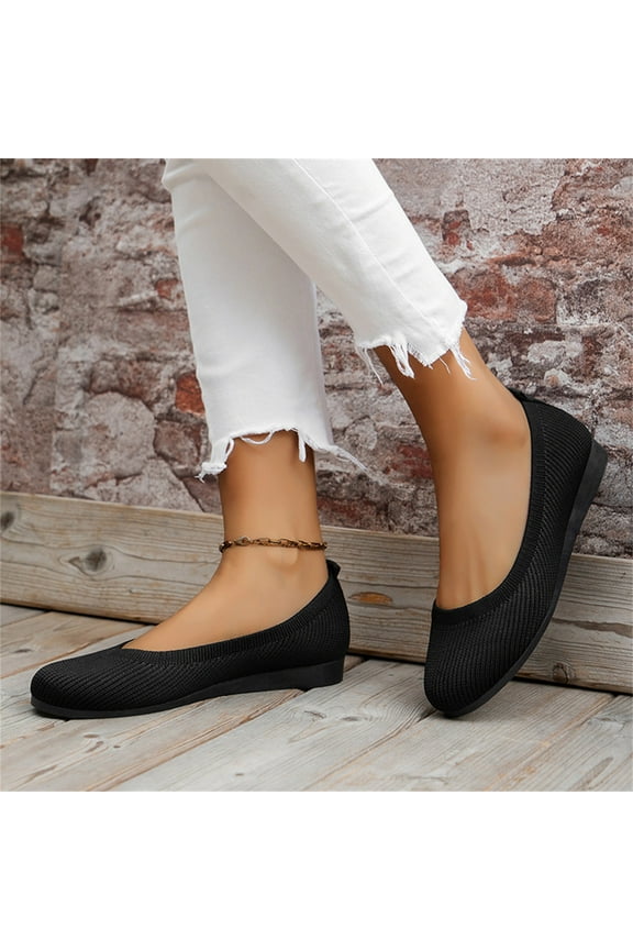 Flat Shoes For Women,Women's Knit Pinted Toe Dress Flats Comfort Slip On Foldable Ballet Flat Shoes Soft with Bowknot,Black