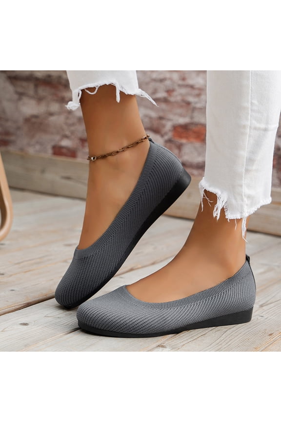 Flats For Women,Women's Knit Pinted Toe Dress Flats Comfort Slip On Foldable Ballet Flat Shoes Soft with Bowknot,Grey