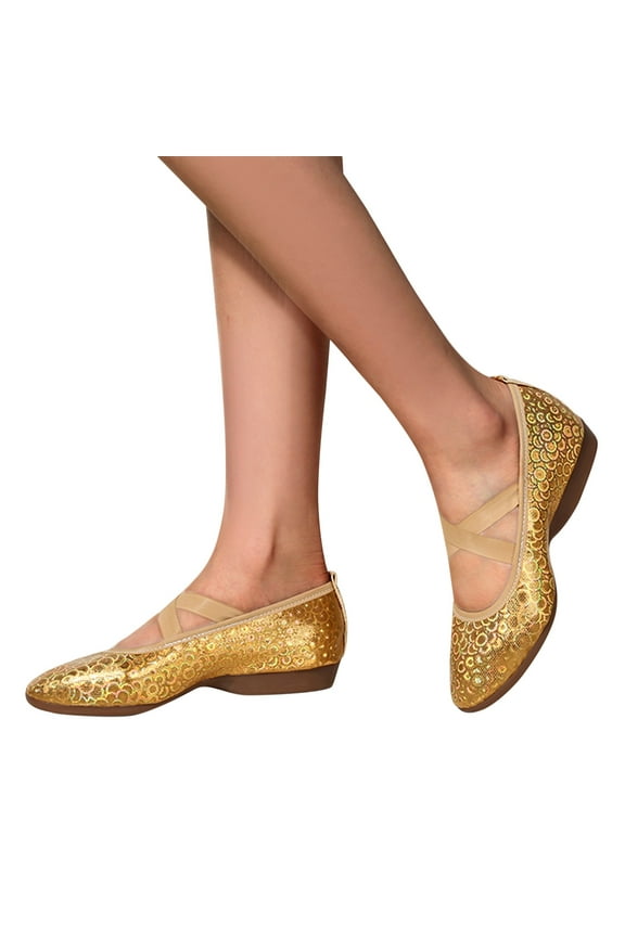 Flats Shoes Women,Women's Ballet Flats Foldable Slip On Flats Shoes for Women Comfortable Ballerina Dressy Shoes with Bow Tie,Gold
