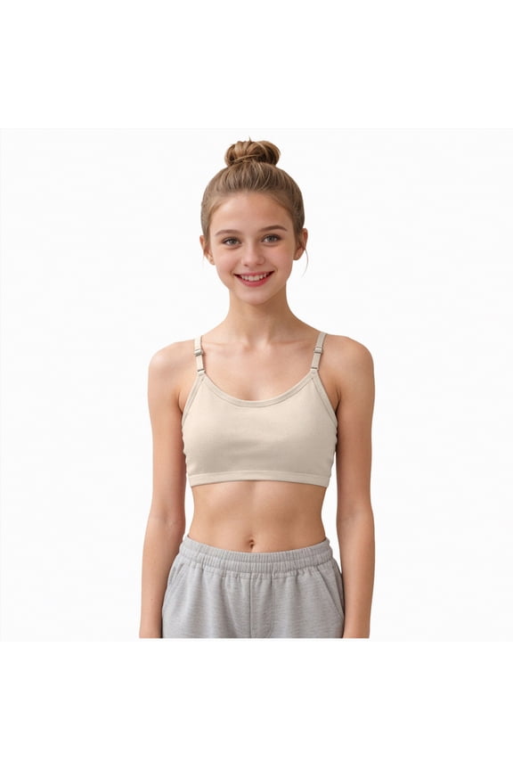 Girl Dance Bra Seamless Girls Nude Bra with Adjustable Replace Clear Straps Silicone Pads(Beige,12-14 Y)