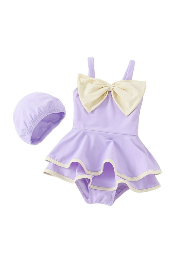 Girl One Piece Swimsuit Swimwear Toddler Kid Bikini Bathing Suit Sunsuit Rash Guard(Purple,3-4 Years)