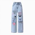 thumbnail image 1 of TOWED22 Girl's Denim Pants High Waisted Straight Leg Jeans with Pockets(Light Blue,140), 1 of 4