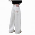 thumbnail image 1 of TOWED22 Girl’s Elastic Waist Jeans Straight Leg Demin Pants Casual Stretch Long Pants with Pockets White,7-8 Y, 1 of 7