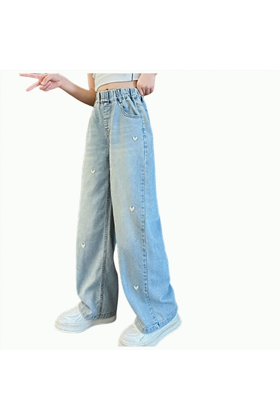 Girl's Flare Jeans High Waist Bell Bottom Denim Pants with Pockets(Blue,10-11 Y)