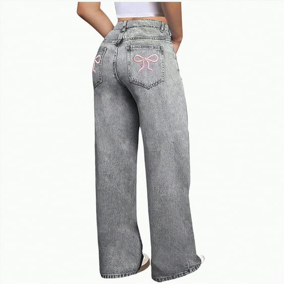 TOWED22 Girl's Flare Jeans High Waist Bell Bottom Denim Pants with Pockets(Grey,16-17 Y)