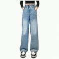 thumbnail image 1 of TOWED22 Girl's Y2k Graphic Jeans Butterfly Print Jeans Elastic High Waisted Straight Leg Denim Pants(Blue,5-6 Y), 1 of 9
