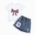 thumbnail image 1 of TOWED22 Girls' 2 Piece Outfit Toddler Short Sleeve Bow Print Tshirt Tee + Denim Skirt Set Summer Casual Clothes(White,2-3 Y), 1 of 7
