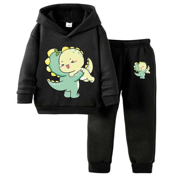 TOWED22 Girls 2 Piece Outfits Sweatsuit Kids Athletic Hooded Sweatshirt and Sweatpants Winter Casual Tracksuit Sets,Black,5-6 Y