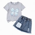 thumbnail image 1 of TOWED22 Girls 2-Piece Set Crew Neck Bow Short Sleeve T-Shirt A-Line Jean Skirt Outfits Clothing Sets(E,3-4 Y), 1 of 4