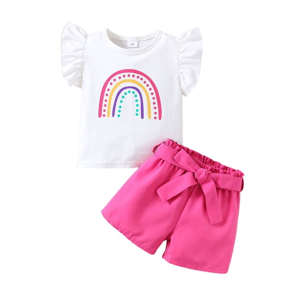 TOWED22 Girls 2 Piece Summer Clothes Toddler Baby Girl Thin Strap Floral Top & Denim Shorts Outfits Set 2-9Y(Hot Pink,1-2 Y)