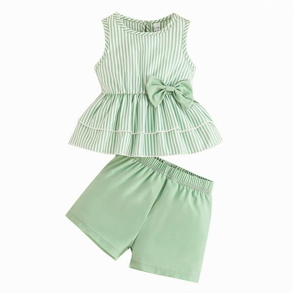 TOWED22 Girls 2 Piece Summer Outfits Clothes Sleeveless Polka Dot Top & Shorts Set for Toddler Baby Girl 1-8Y(Green,9-12 M)