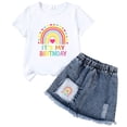 thumbnail image 1 of TOWED22 Girls 2-Piece Summer Set Crew Neck Bow Short Sleeve T-Shirt A-Line Jean Skirt Outfits Clothing Sets(M,5-6 Y), 1 of 3