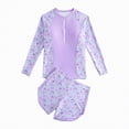 thumbnail image 1 of TOWED22 Girls 2 Pieces Rash Guard Swimsuit Long Sleeve Tankini for 4-10 Years Purple,10-11 Y, 1 of 7