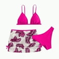 thumbnail image 1 of TOWED22 Girls' 3 Piece Set Floral Print Bikini Swimsuit with Drawstring Beach Skirt Cute Ruched Bathing Suit(Hot Pink,6-8 Y), 1 of 4