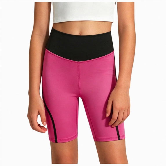 TOWED22 Girls Athletic Shorts Kids Spandex High Waisted Yoga Dance Biker Running Gym Shorts Yoga Pants(Hot Pink,13-14 Y)