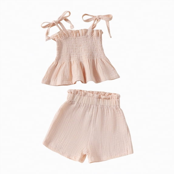 TOWED22 Girls Baby Adorable 2 Piece Summer Clothes Tank Top Sleeveless Tee and Shorts Sweet Sets Lovely(Beige,4-5 Y)
