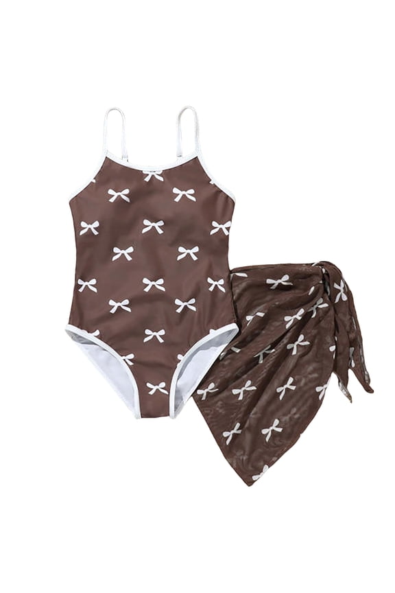 Girls Bathing Suits 3 Piece Swimsuits Bikini Set with Cover Up Ruched Swimsuit for Girls Beach Pool 8-14Y Coffee,10-11 Y