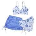 thumbnail image 1 of TOWED22 Girls 3 Piece Bikini Swimsuit Set Floral Print Cute Ruffle Sleeve Halter Top and Matching Cover Up Beach Skirt Blue,11-12 Y, 1 of 9