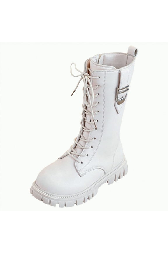 Girls Boots Side Zipper Knee High Booties Toddler/Little Kid/Big Kid(White,10)