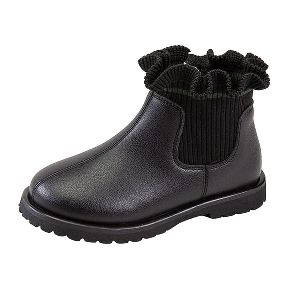 TOWED22 Girls' Boots Toddler Girls Shoes Solid Color Short Boots Shoes Fashion Non Slip Breathable Girl Boots (Black, 8.5 Toddler)