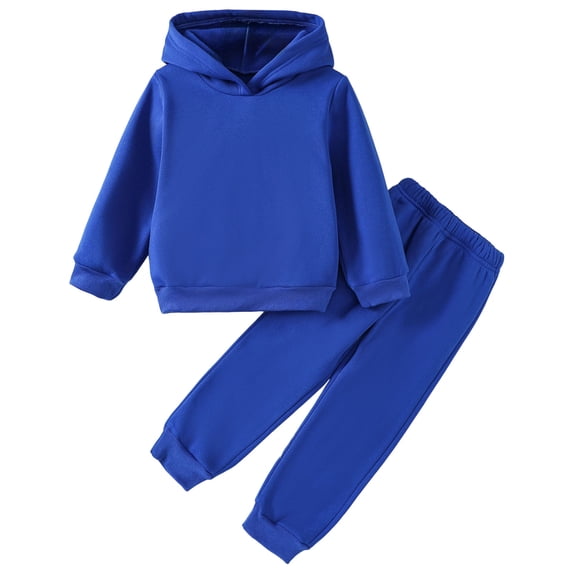 TOWED22 Girls Boys Fleece 2 Piece Fall Winter Outfits Pants Set Hoodies Sweatshirt and Jogger Sweatpants,Blue,5-6 Y