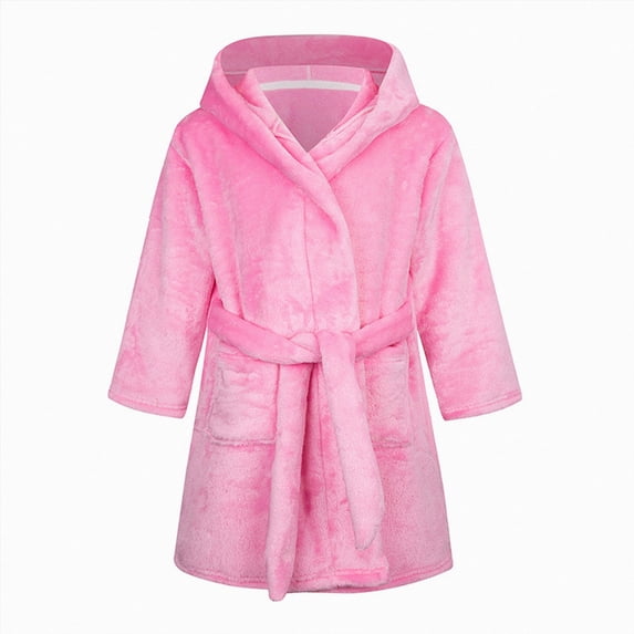 TOWED22 Girls Boys Fleece Hooded Robes Kids Warm Bath Robe for Girls Soft Fuzzy Bathrobe(Pink,11-12 Y)