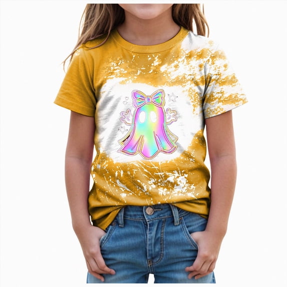 TOWED22 Girls Boys Halloween Shirt Cute Graphic Tee Short Sleeve Tees Spooky Season Fall Outfit for Kids