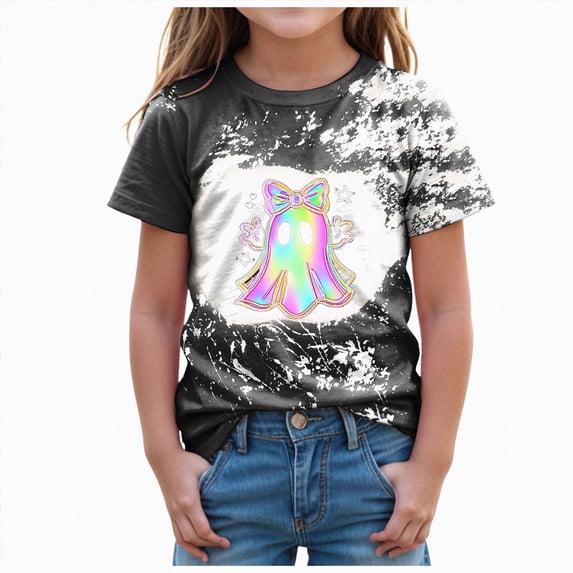 TOWED22 Girls Boys Halloween Shirt Cute Graphic Tee Short Sleeve Tees Spooky Season Fall Outfit for Kids