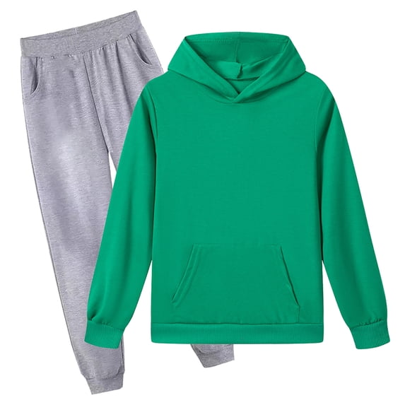 TOWED22 Girls Boys Hooded Suit Kids Fall Winter Pullover Sweatsuit and Jogging Pants Unisex Tracksuit,Green,7-8