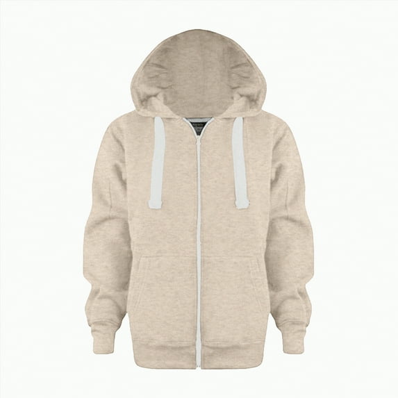 TOWED22 Girls Boys Hoodie Sweatshirt Solid Full Zip Jacket Casual Classic Tops(Beige,13-14 Y)