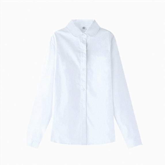 TOWED22 Girls Boys School Uniform Shirt Long Sleeve Blouse Button Down Blouse(White,6-7 Y)