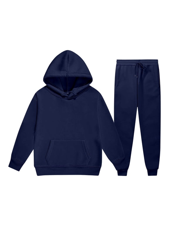 Girls Boy Clothes Fall Winter Outfits Back to School Outfit Long Sleeve Hoodie Sweatshirt Jogging Pants Set for 2T 3T 4T 5T 6T 7T 8T 9T 10T 11T 12T 13T Sweatshirt Set,Navy,6-7 Y