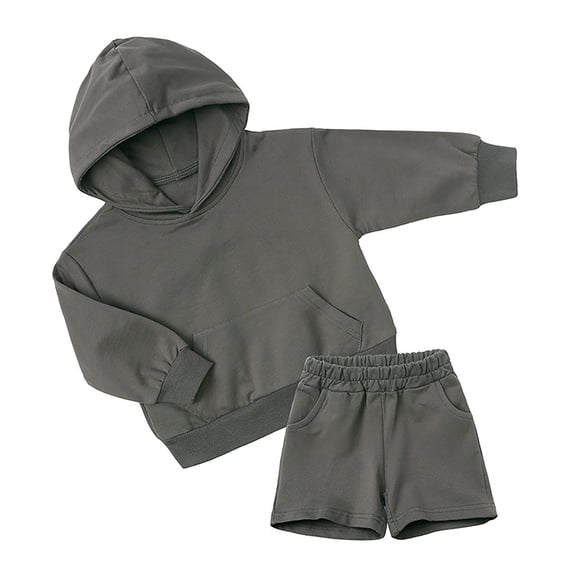 TOWED22 Girls Boys Tracksuit Sets Athletic Sweatsuits Hooded Sweatshirt and Jogger Shorts Outfits 2 Piece Sets For Kid,Grey,2-3 Y