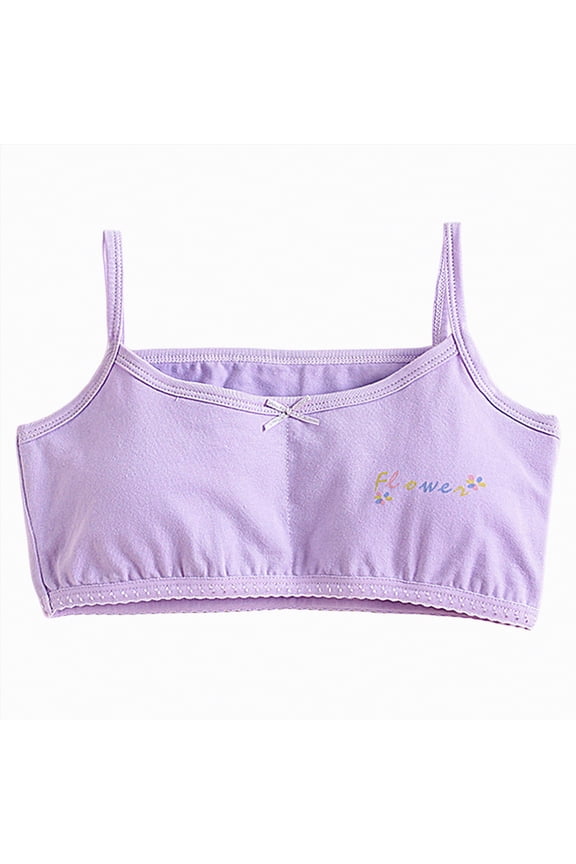 Girls Bra Cotton Padded Seamless Bras for Girl Teens Pull-on Design(Purple,11-12 Y)