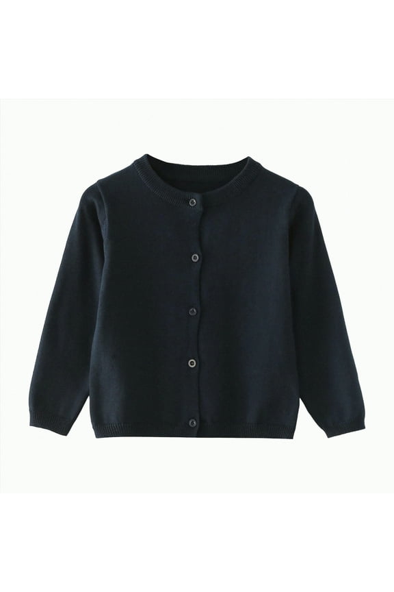Girls Cardigan Sweater Boys Long Sleeve School Uniforms Toddler Kids Knit Button Jacket Outwear Tops(Z02-Navy,3-4 Y)