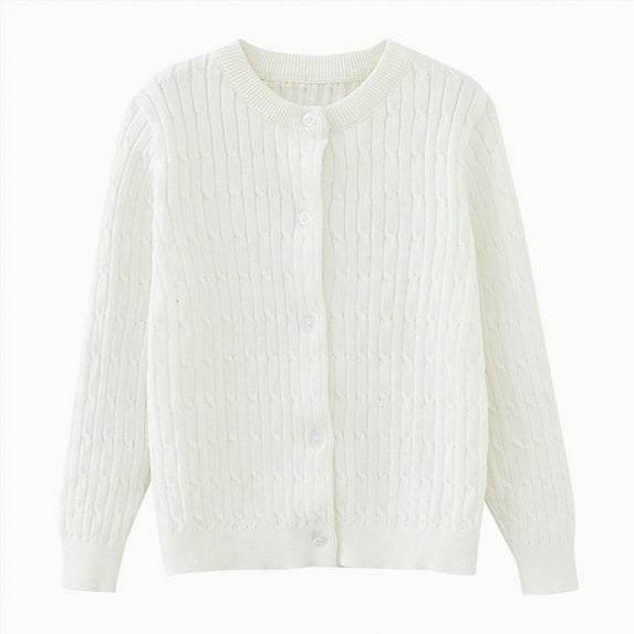 TOWED22 Girls Cardigan Sweater Boys Long Sleeve School Uniforms Toddler Kids Knit Embroidery Button Jacket Outwear Tops(White,5-6 Y)
