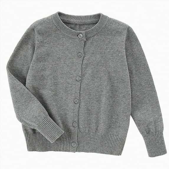 TOWED22 Girls Cardigan Sweater School Uniforms Button Long Sleeve Knit Tops(Grey,7-8 Y)