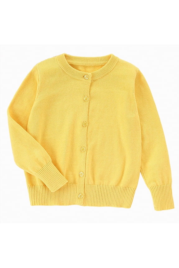 Toddler Baby Girls Cotton Knit Jacquard Sweater Cardigan, Crew Neck Spring Coat Sweater Long Sleeve Clothes Warm Tops(Yellow,13-14 Y)