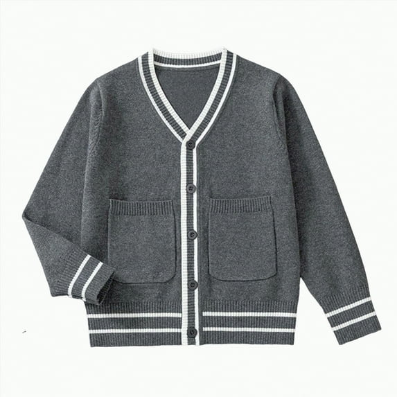 TOWED22 Girls Cardigan Sweater School Uniforms Toddler Long Sleeve Button Knit Solid Sweaters Tops(Dark Gray,5-7 Y)