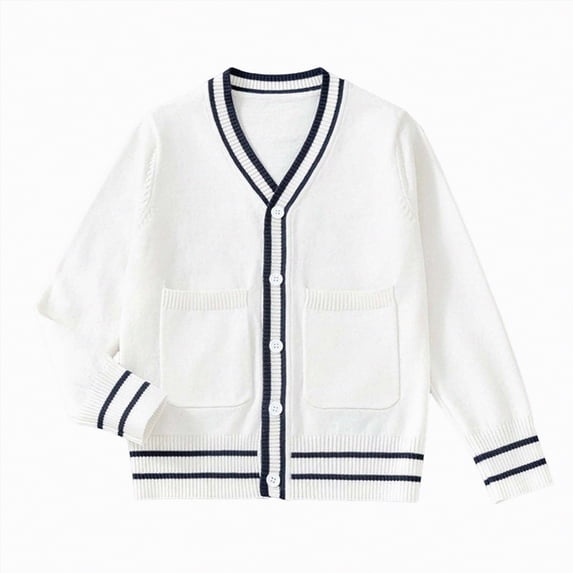 TOWED22 Girls Cardigan Sweater School Uniforms Toddler Long Sleeve Button Knit Solid Sweaters Tops(White,5-7 Y)