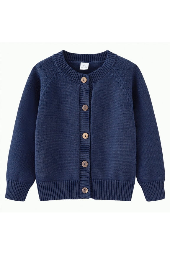 Girls' Cardigans Sweater School Uniforms Cotton Long Sleeve Lightweight Outerwear(Navy,9-10 Y)