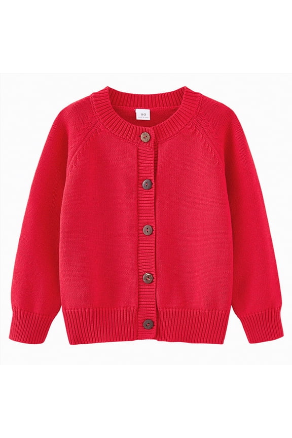 Girls' Cardigans Sweater School Uniforms Cotton Long Sleeve Lightweight Outerwear(Red,7-8 Y)